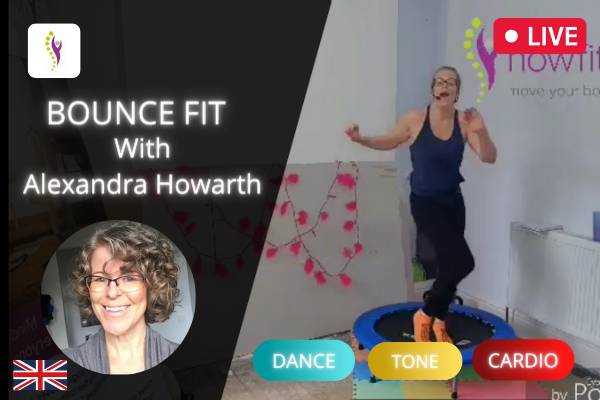 BounceFit  Online Live Class course Cover, show trainer teaching during Trampoline fitness video